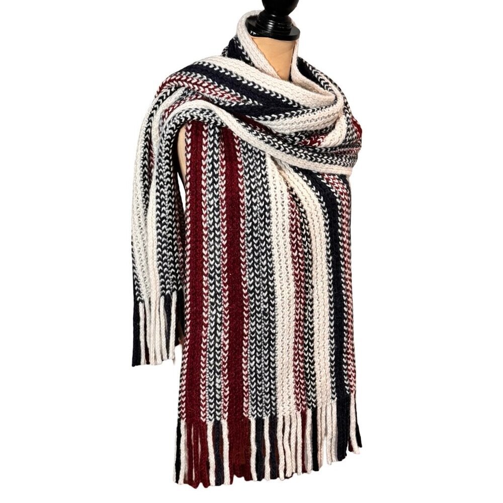 NWT J. Crew Alpaca Blend Large Chunky Scarf Striped Fringe Preppy Heritage